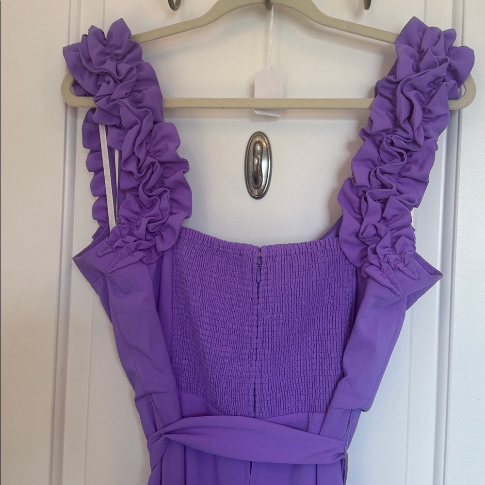 Lilly Pulitzer Zima Sleeveless Lavender Ruffle-Strap Jumpsuit 14 - Picture 7 of 10